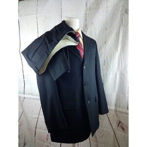 Kasper 44L Wool 3 Button Black Pinstripe 2pc Suit 36x29 Pleated